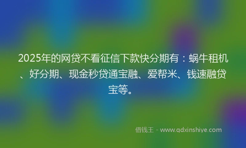 2025年的网贷不看征信下款快分期有：蜗牛租机、好分期、现金秒贷通宝融、爱帮米、钱速融贷宝等。