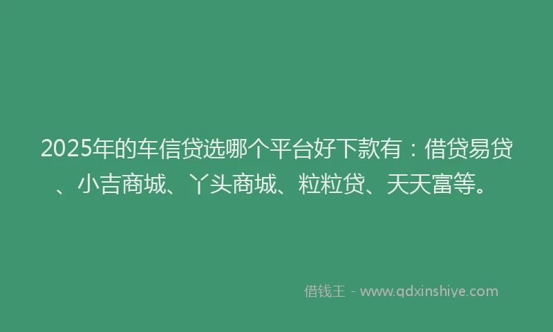 2025年的车信贷选哪个平台好下款有：借贷易贷、小吉商城、丫头商城、粒粒贷、天天富等。