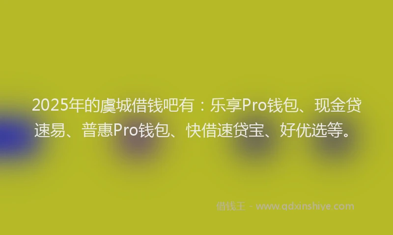 2025年的虞城借钱吧有：乐享Pro钱包、现金贷速易、普惠Pro钱包、快借速贷宝、好优选等。