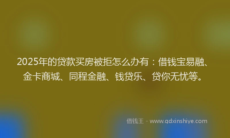 2025年的贷款买房被拒怎么办有：借钱宝易融、金卡商城、同程金融、钱贷乐、贷你无忧等。