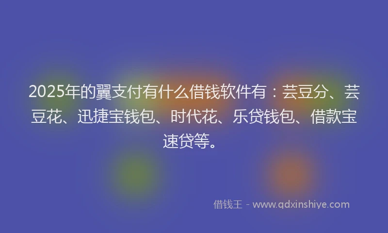 2025年的翼支付有什么借钱软件有：芸豆分、芸豆花、迅捷宝钱包、时代花、乐贷钱包、借款宝速贷等。