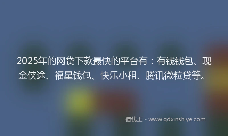2025年的网贷下款最快的平台有：有钱钱包、现金侠途、福星钱包、快乐小租、腾讯微粒贷等。