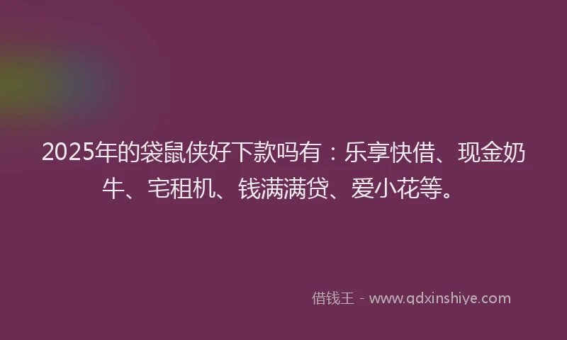 2025年的袋鼠侠好下款吗有：乐享快借、现金奶牛、宅租机、钱满满贷、爱小花等。