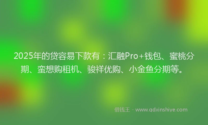 2025年的贷容易下款有：汇融Pro+钱包、蜜桃分期、蛮想购租机、骏祥优购、小金鱼分期等。