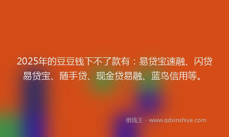 2025年的豆豆钱下不了款有：易贷宝速融、闪贷易贷宝、随手贷、现金贷易融、蓝鸟信用等。