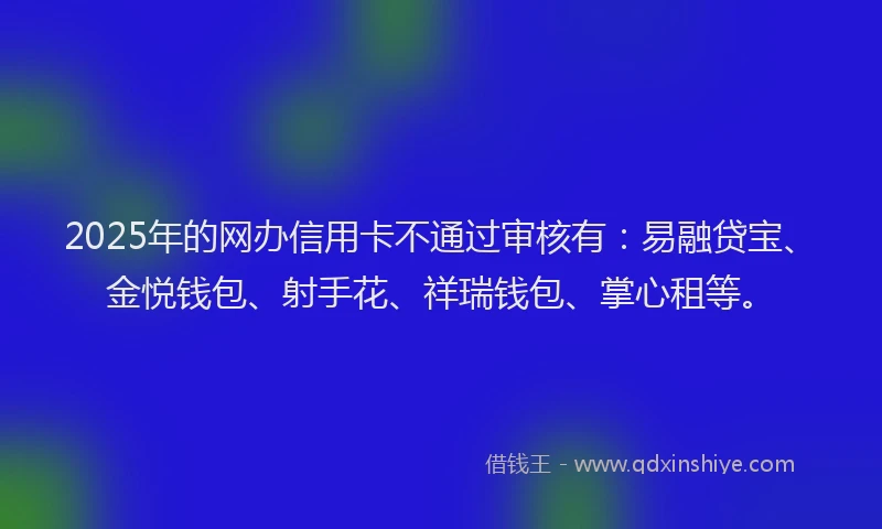 2025年的网办信用卡不通过审核有：易融贷宝、金悦钱包、射手花、祥瑞钱包、掌心租等。