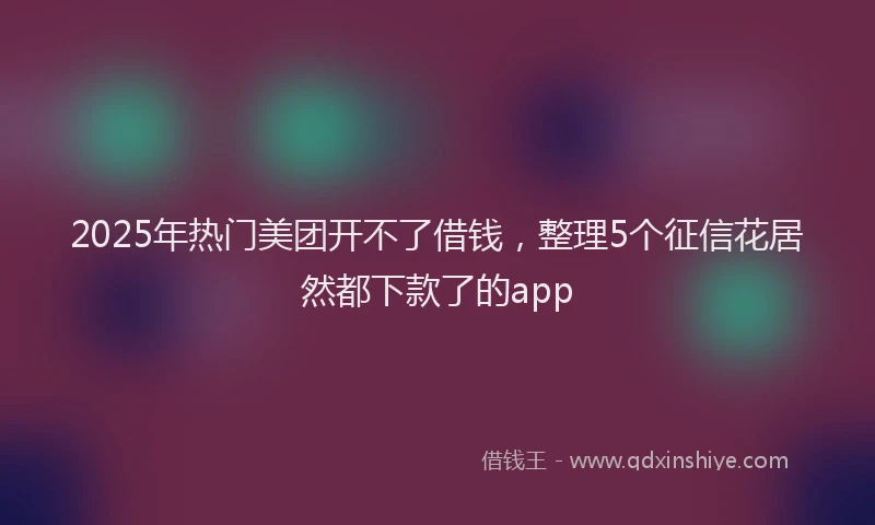2025年热门美团开不了借钱，整理5个征信花居然都下款了的app