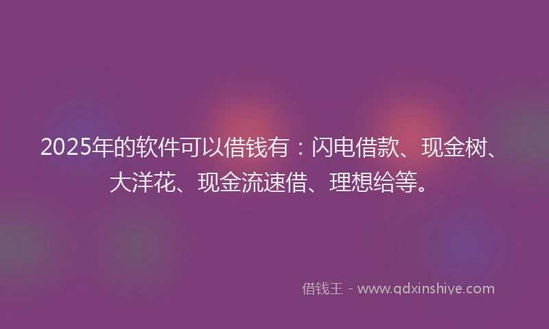 2025年的软件可以借钱有：闪电借款、现金树、大洋花、现金流速借、理想给等。