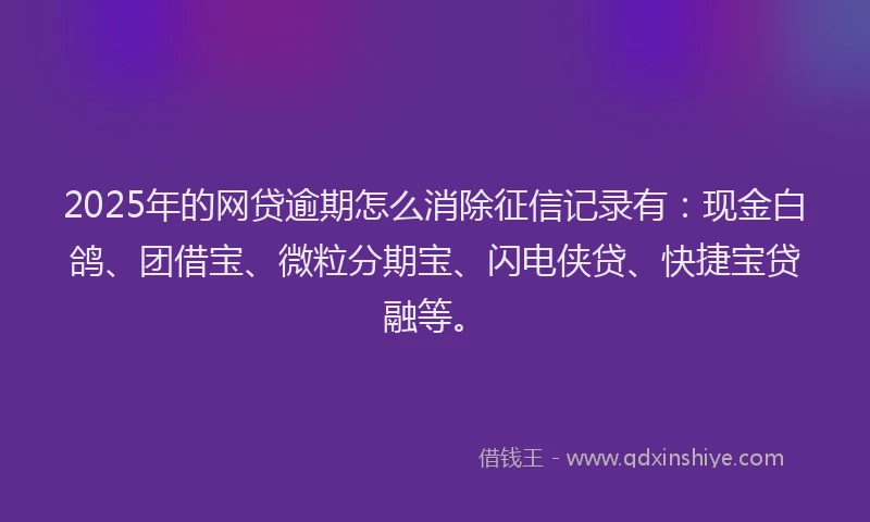 2025年的网贷逾期怎么消除征信记录有：现金白鸽、团借宝、微粒分期宝、闪电侠贷、快捷宝贷融等。