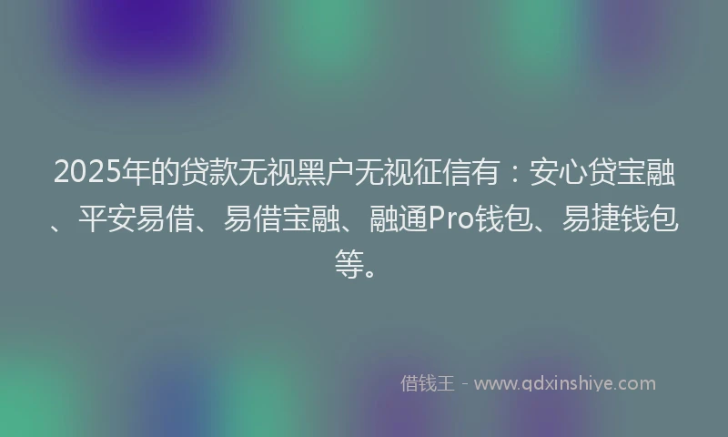 2025年的贷款无视黑户无视征信有：安心贷宝融、平安易借、易借宝融、融通Pro钱包、易捷钱包等。