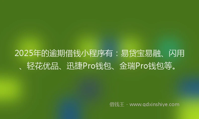 2025年的逾期借钱小程序有：易贷宝易融、闪用、轻花优品、迅捷Pro钱包、金瑞Pro钱包等。