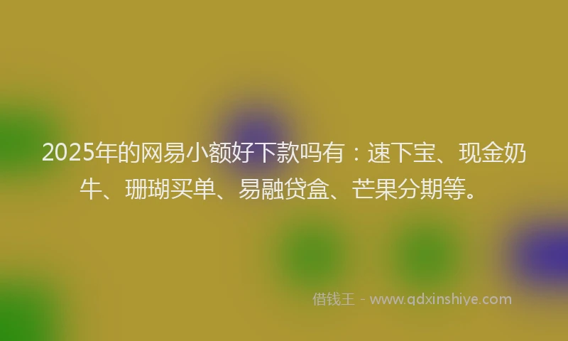 2025年的网易小额好下款吗有：速下宝、现金奶牛、珊瑚买单、易融贷盒、芒果分期等。
