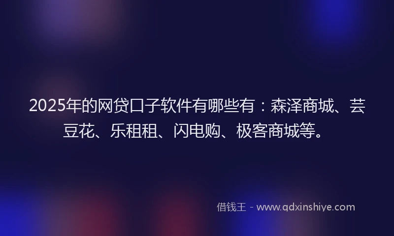 2025年的网贷口子软件有哪些有：森泽商城、芸豆花、乐租租、闪电购、极客商城等。