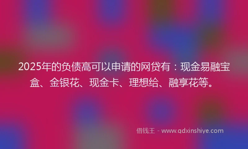 2025年的负债高可以申请的网贷有：现金易融宝盒、金银花、现金卡、理想给、融享花等。