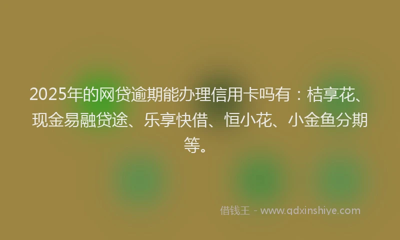 2025年的网贷逾期能办理信用卡吗有：桔享花、现金易融贷途、乐享快借、恒小花、小金鱼分期等。
