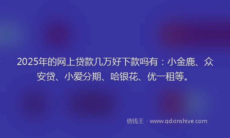 2025年的网上贷款几万好下款吗有：小金鹿、众安贷、小爱分期、哈银花、优一租等。