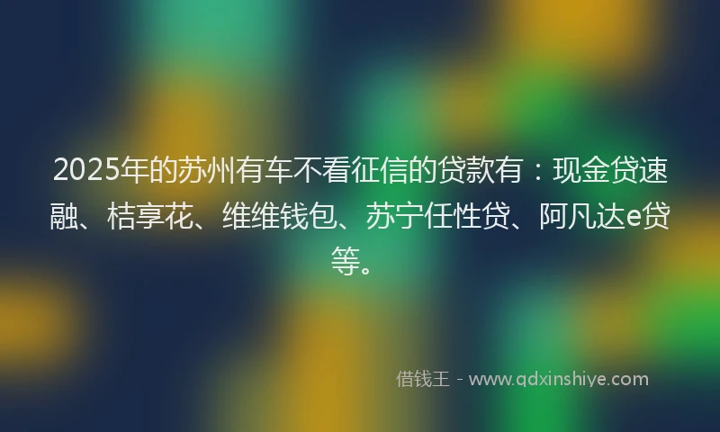 2025年的苏州有车不看征信的贷款有：现金贷速融、桔享花、维维钱包、苏宁任性贷、阿凡达e贷等。