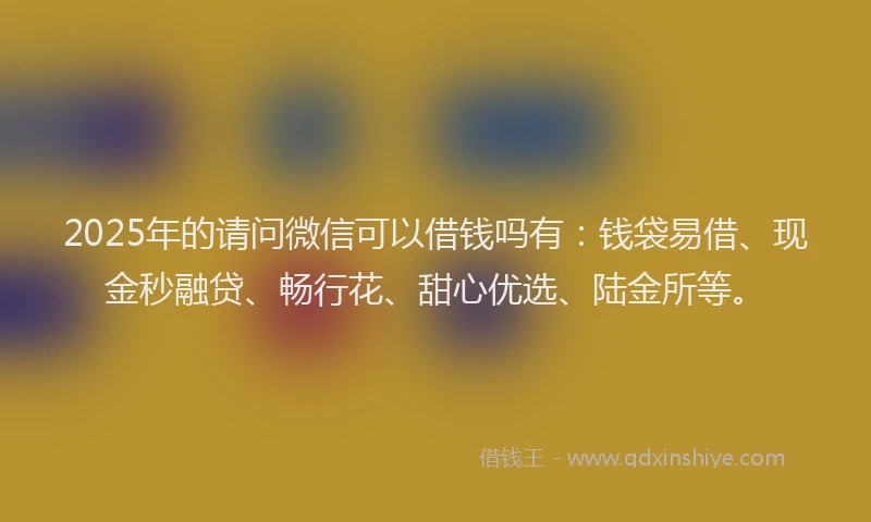 2025年的请问微信可以借钱吗有：钱袋易借、现金秒融贷、畅行花、甜心优选、陆金所等。
