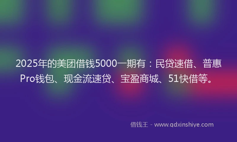 2025年的美团借钱5000一期有：民贷速借、普惠Pro钱包、现金流速贷、宝盈商城、51快借等。