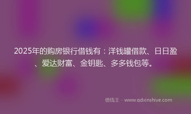 2025年的购房银行借钱有：洋钱罐借款、日日盈、爱达财富、金钥匙、多多钱包等。