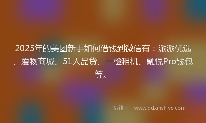 2025年的美团新手如何借钱到微信有：派派优选、爱物商城、51人品贷、一橙租机、融悦Pro钱包等。