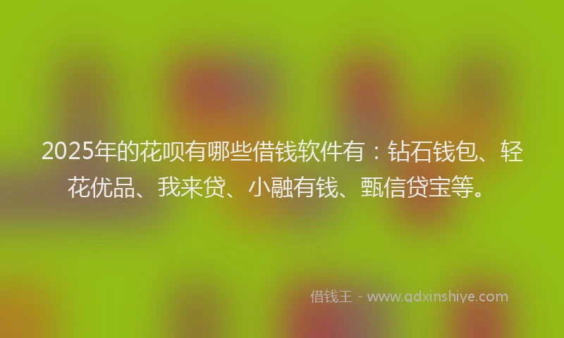 2025年的花呗有哪些借钱软件有：钻石钱包、轻花优品、我来贷、小融有钱、甄信贷宝等。