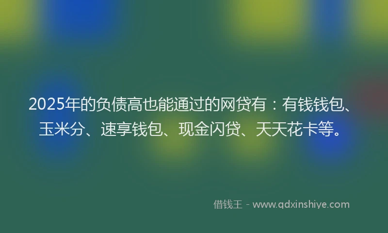 2025年的负债高也能通过的网贷有：有钱钱包、玉米分、速享钱包、现金闪贷、天天花卡等。