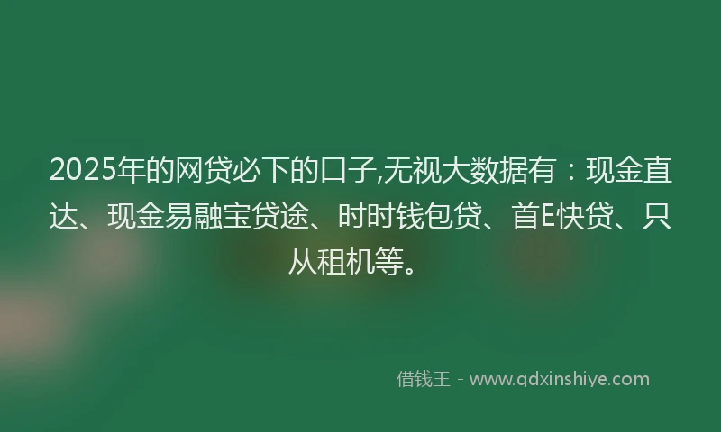 2025年的网贷必下的口子,无视大数据有：现金直达、现金易融宝贷途、时时钱包贷、首E快贷、只从租机等。
