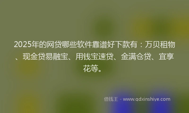 2025年的网贷哪些软件靠谱好下款有：万贝租物、现金贷易融宝、用钱宝速贷、金满仓贷、宜享花等。
