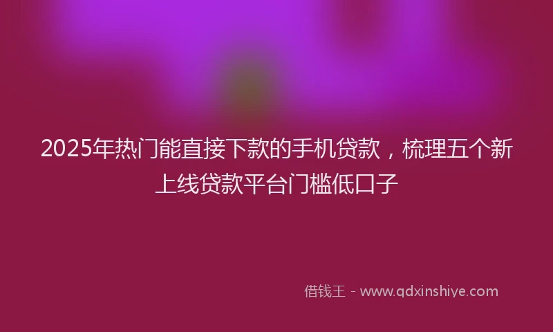 2025年热门能直接下款的手机贷款，梳理五个新上线贷款平台门槛低口子