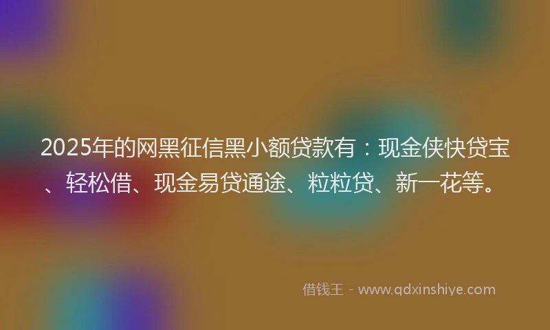 2025年的网黑征信黑小额贷款有：现金侠快贷宝、轻松借、现金易贷通途、粒粒贷、新一花等。