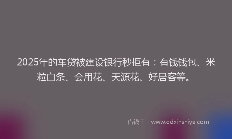 2025年的车贷被建设银行秒拒有：有钱钱包、米粒白条、会用花、天源花、好居客等。