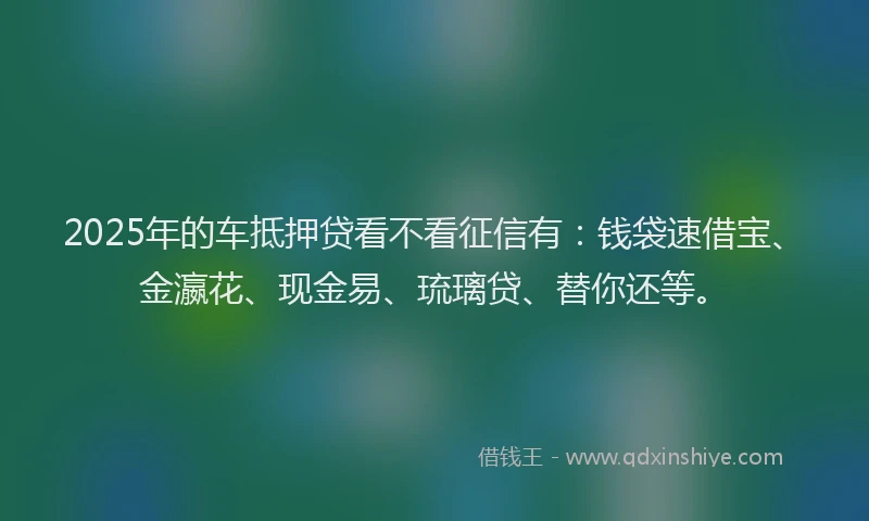 2025年的车抵押贷看不看征信有：钱袋速借宝、金瀛花、现金易、琉璃贷、替你还等。