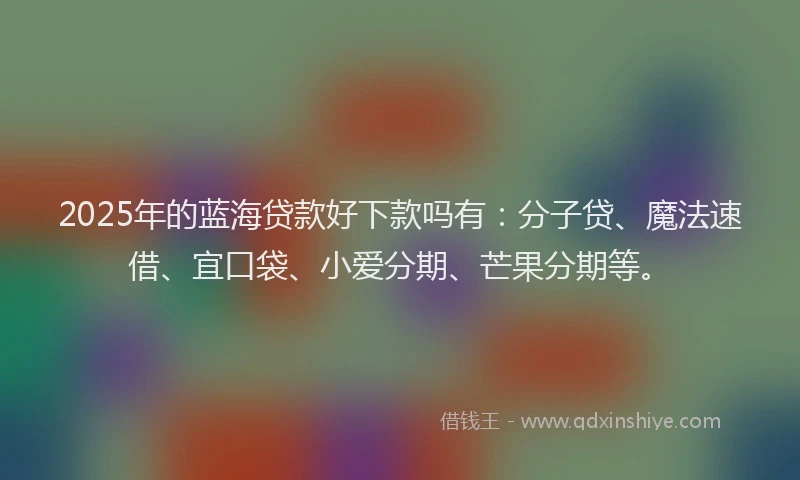 2025年的蓝海贷款好下款吗有：分子贷、魔法速借、宜口袋、小爱分期、芒果分期等。