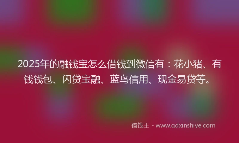 2025年的融钱宝怎么借钱到微信有：花小猪、有钱钱包、闪贷宝融、蓝鸟信用、现金易贷等。