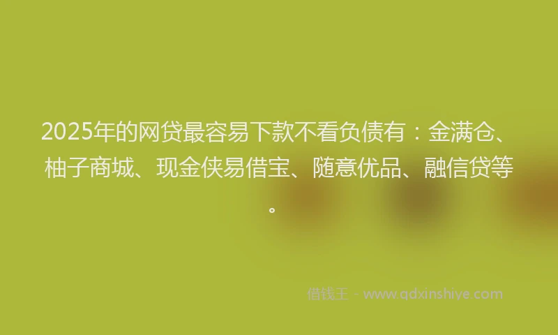 2025年的网贷最容易下款不看负债有：金满仓、柚子商城、现金侠易借宝、随意优品、融信贷等。