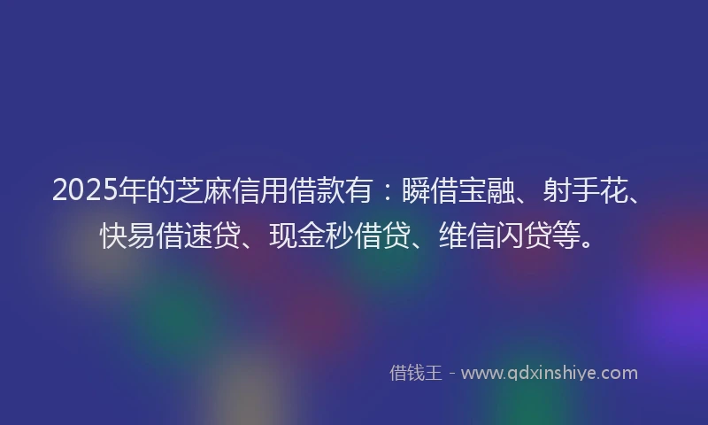 2025年的芝麻信用借款有：瞬借宝融、射手花、快易借速贷、现金秒借贷、维信闪贷等。