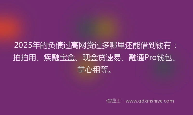 2025年的负债过高网贷过多哪里还能借到钱有：拍拍用、疾融宝盒、现金贷速易、融通Pro钱包、掌心租等。