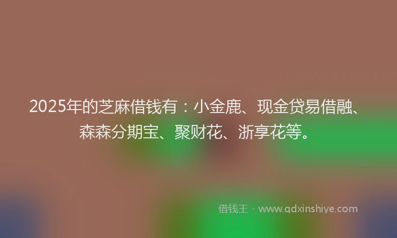 2025年的芝麻借钱有：小金鹿、现金贷易借融、森森分期宝、聚财花、浙享花等。