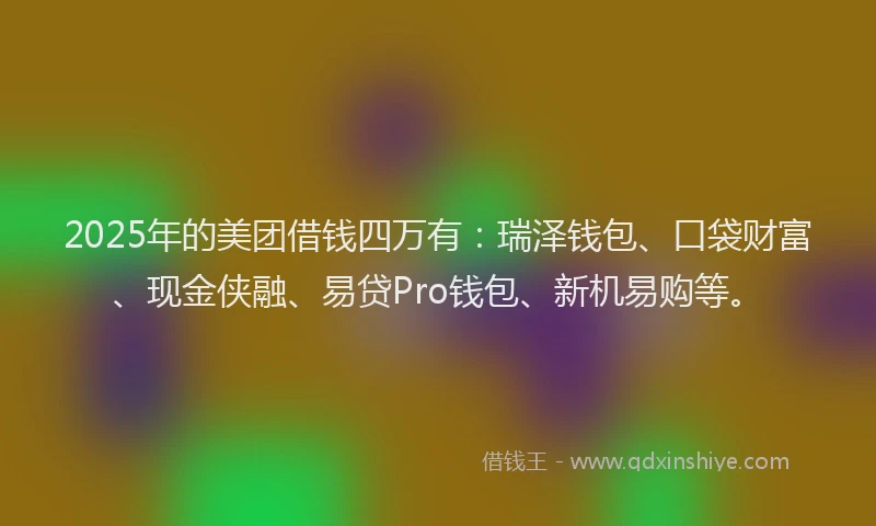 2025年的美团借钱四万有：瑞泽钱包、口袋财富、现金侠融、易贷Pro钱包、新机易购等。