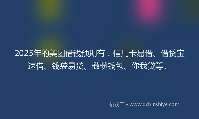 2025年的美团借钱预期有：信用卡易借、借贷宝速借、钱袋易贷、橄榄钱包、你我贷等。
