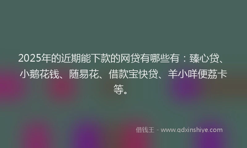 2025年的近期能下款的网贷有哪些有：臻心贷、小鹅花钱、随易花、借款宝快贷、羊小咩便荔卡等。