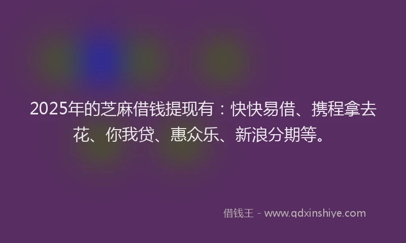2025年的芝麻借钱提现有：快快易借、携程拿去花、你我贷、惠众乐、新浪分期等。