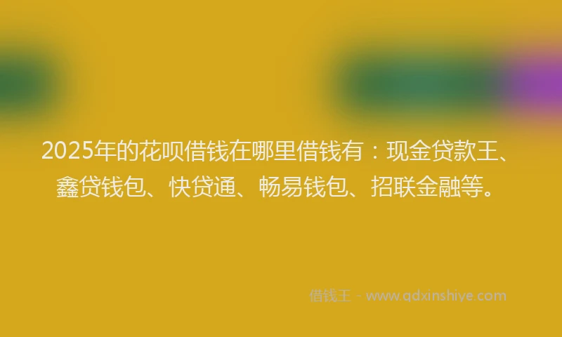 2025年的花呗借钱在哪里借钱有：现金贷款王、鑫贷钱包、快贷通、畅易钱包、招联金融等。