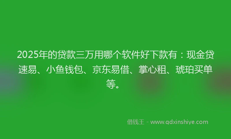 2025年的贷款三万用哪个软件好下款有：现金贷速易、小鱼钱包、京东易借、掌心租、琥珀买单等。