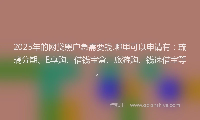 2025年的网贷黑户急需要钱,哪里可以申请有：琉璃分期、E享购、借钱宝盒、旅游购、钱速借宝等。