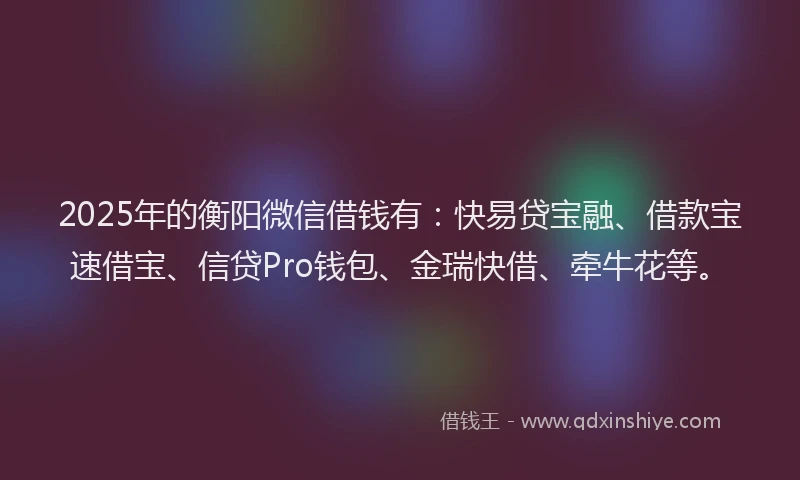 2025年的衡阳微信借钱有：快易贷宝融、借款宝速借宝、信贷Pro钱包、金瑞快借、牵牛花等。