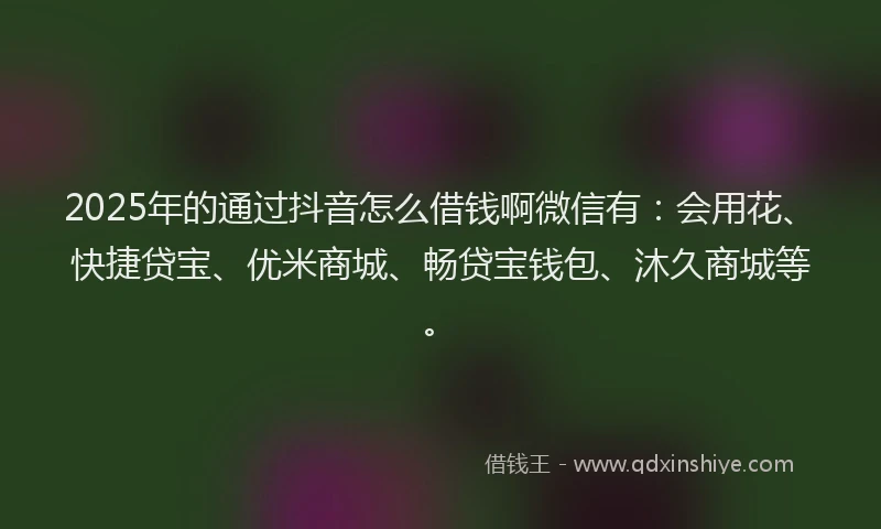 2025年的通过抖音怎么借钱啊微信有：会用花、快捷贷宝、优米商城、畅贷宝钱包、沐久商城等。