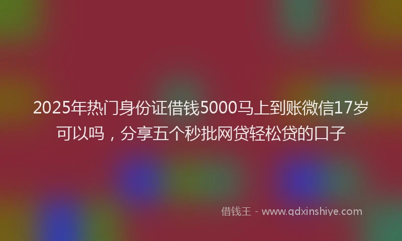 2025年热门身份证借钱5000马上到账微信17岁可以吗，分享五个秒批网贷轻松贷的口子