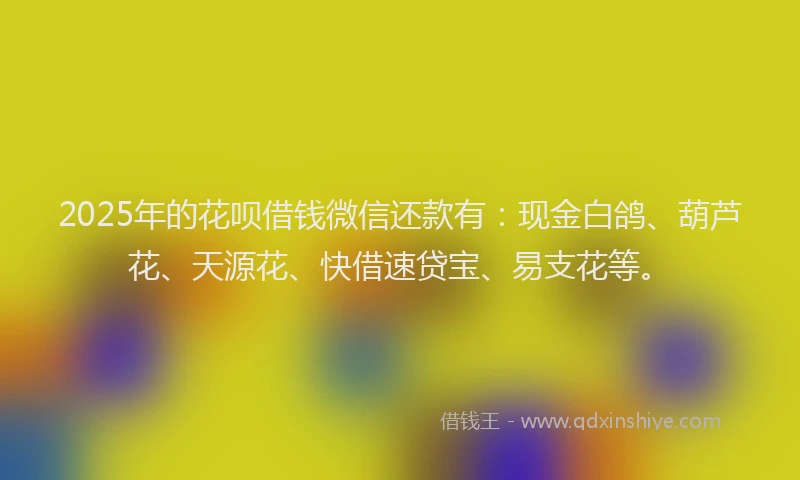 2025年的花呗借钱微信还款有：现金白鸽、葫芦花、天源花、快借速贷宝、易支花等。